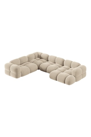Canapé d’angle gauche panoramique Loretto - Beige clair - 5 places - Toucher velours