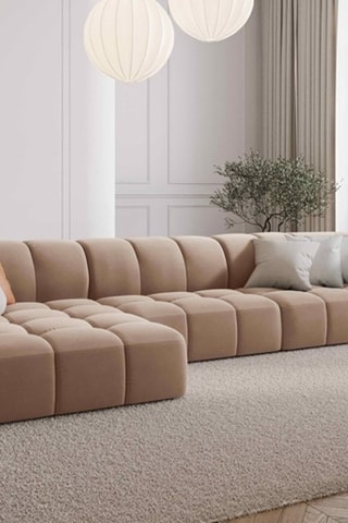 Canapé modulable Adams - Beige - 5 places - Tissu toucher velours