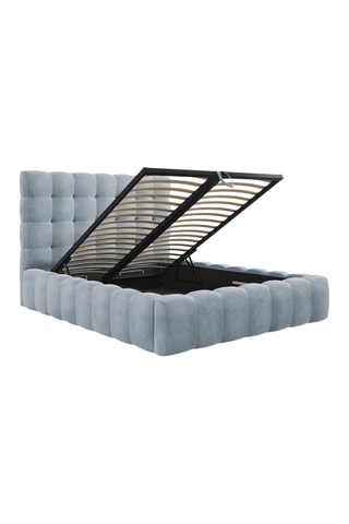 Lit-coffre avec tête de lit Bali - Bleu clair - Toucher velours