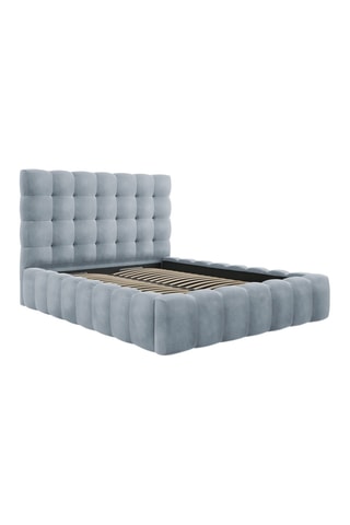 Lit-coffre avec tête de lit Bali - Bleu clair - Toucher velours