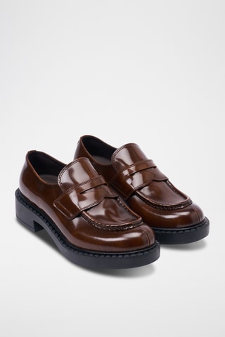Mocassins à talons vernis en cuir Regular - Marron
