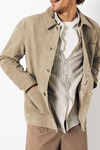 Veste en cuir de chèvre nubuck - Beige