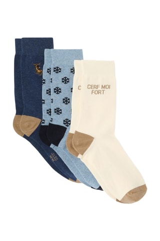 3 paires de chaussettes en coton biologique - Bleu marine et ciel