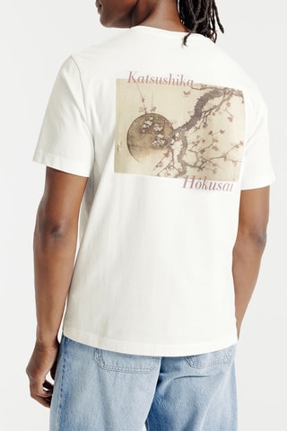 T-shirt regular en coton biologique Fleurs de prunier et la lune de Katsushika Hokusai - Blanc