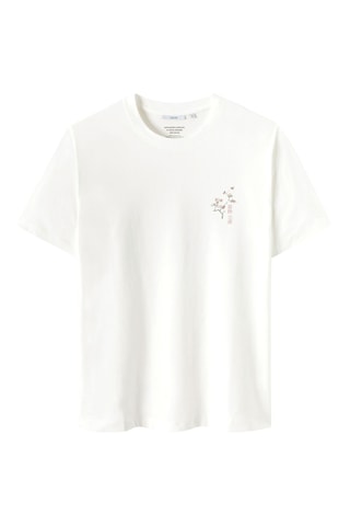 T-shirt regular en coton biologique Fleurs de prunier et la lune de Katsushika Hokusai - Blanc