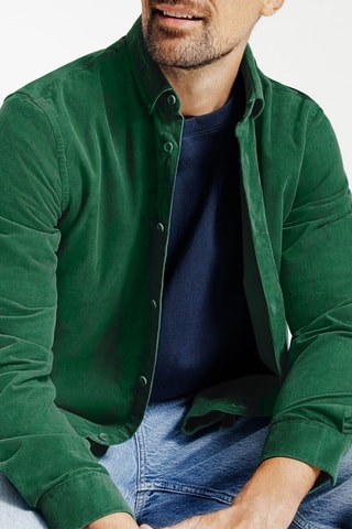 Chemise regular en velours - Vert foncé