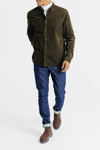 Chemise regular en velours - Kaki