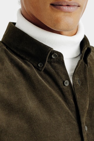 Chemise regular en velours - Kaki