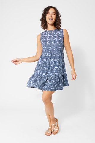 Korte wijduitlopende jurk - Wit en blauw