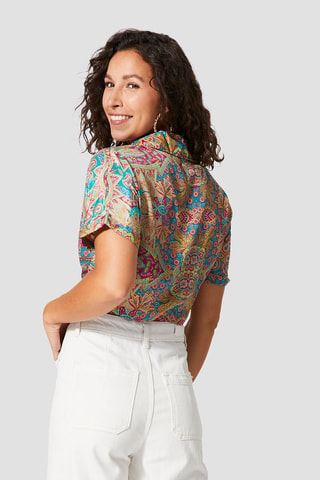 Top - Beige en blauw