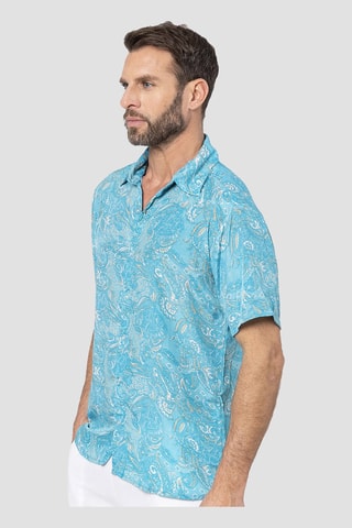 Overhemd - Beige en blauw