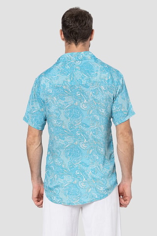 Overhemd - Beige en blauw