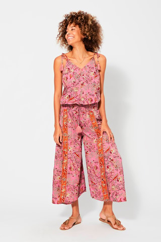 Jumpsuit met Bloemenmotief - Beige, oranje en roze