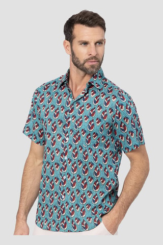 Overhemd - Turquoise, bordeauxrood en blauw