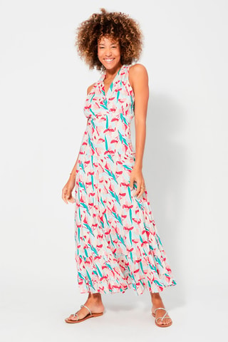 Robe longue - Beige, rouge et bleu