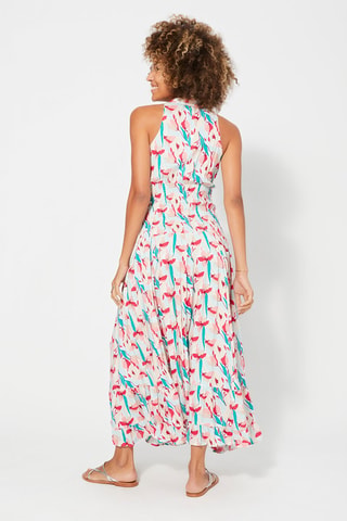 Robe longue - Beige, rouge et bleu