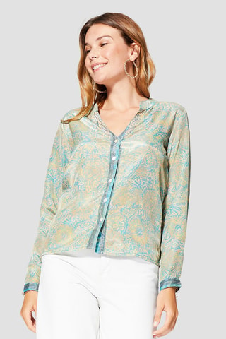 Blouse - Beige en turquoise
