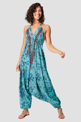 Jumpsuit - Goudkleurig en turquoise