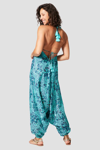 Jumpsuit - Goudkleurig en turquoise