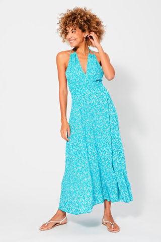Lange Jurk - Turquoise en wit