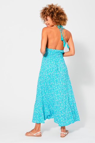 Lange Jurk - Turquoise en wit