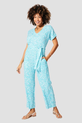 Jumpsuit - Turquoise en wit