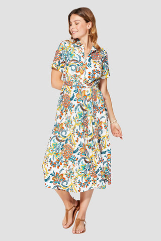 Jurk - Wit, blauw en geel