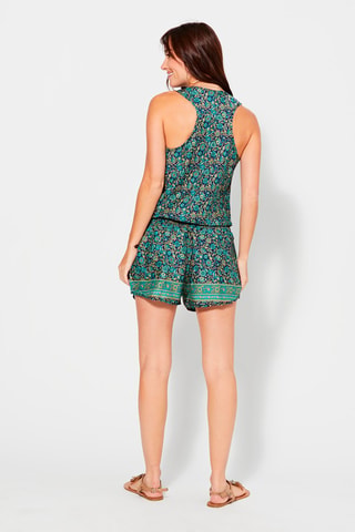 Playsuit met Bloemmotief - Beige en blauw