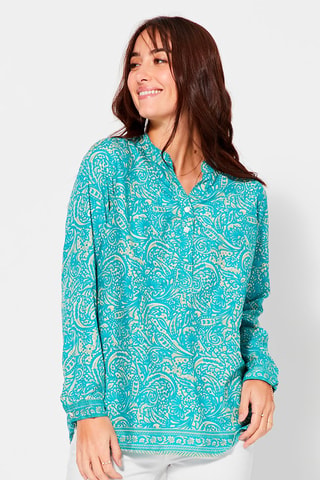 Top - Beige en blauw