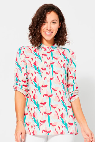 Top - Beige, blauw en roze