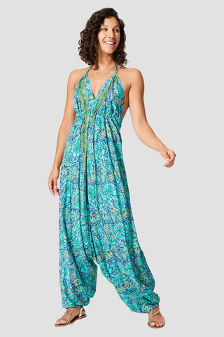Jumpsuit - Goudkleurig en turquoise