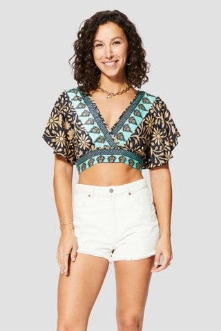Crop Top - Marineblauw en beige