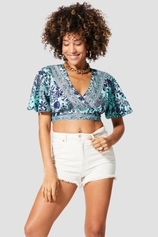 Crop Top - Goudkleurig en turquoise
