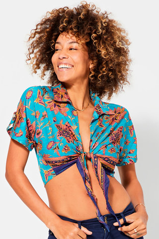 Crop Top - Blauw, bruin en roze
