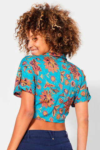 Crop Top - Blauw, bruin en roze