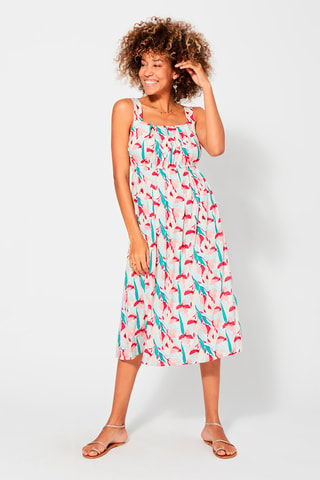 Midi-jurk - Beige, rood en blauw