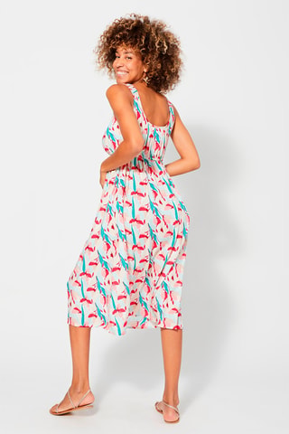 Midi-jurk - Beige, rood en blauw