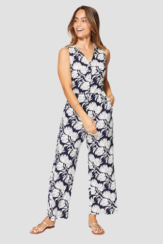 Jumpsuit - Marineblauw en wit