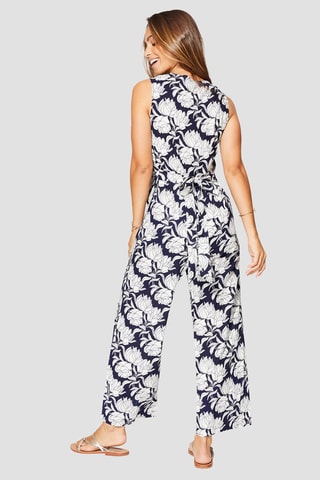 Jumpsuit - Marineblauw en wit