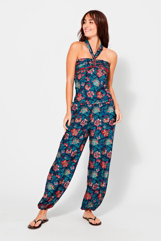 Jumpsuit met Bloemenmotief - Beige, rood en blauw