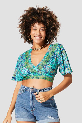 Crop Top - Goudkleurig en turquoise