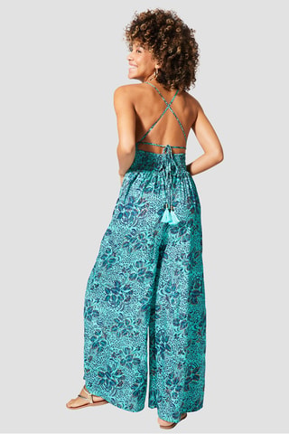 Jumpsuit - Goudkleurig en turquoise