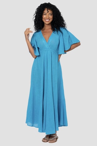 Lange jurk met ruches - Blauw