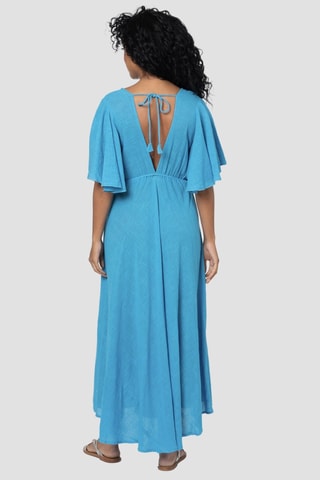 Lange jurk met ruches - Blauw