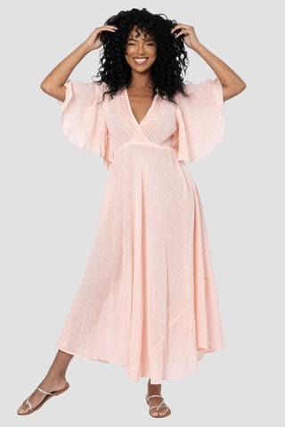 Lange jurk met ruches - Roze