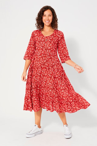 Midi-jurk - Wit, zwart en rood