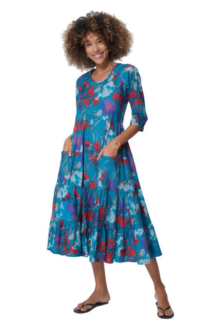 Midi-jurk - Blauw, grijs en rood