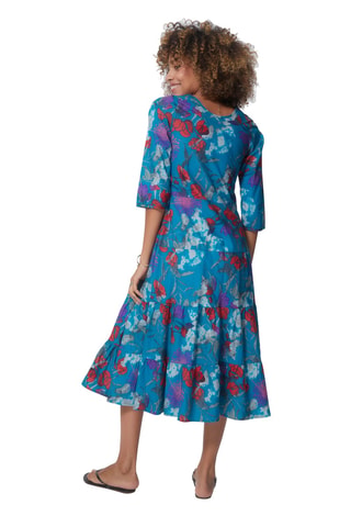 Midi-jurk - Blauw, grijs en rood