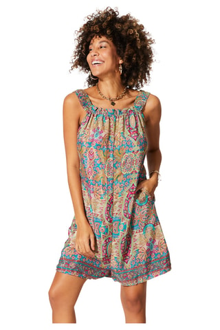 Mouwloze Playsuit - Beige, blauw en roze