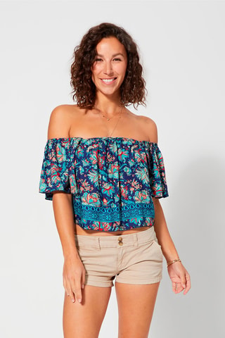 Crop Top - Beige, rood en blauw